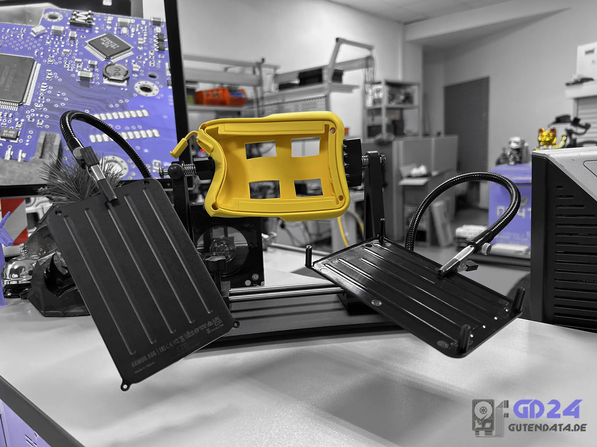 Disassembled Silicon Power Armor A66 external hard drive enclosure