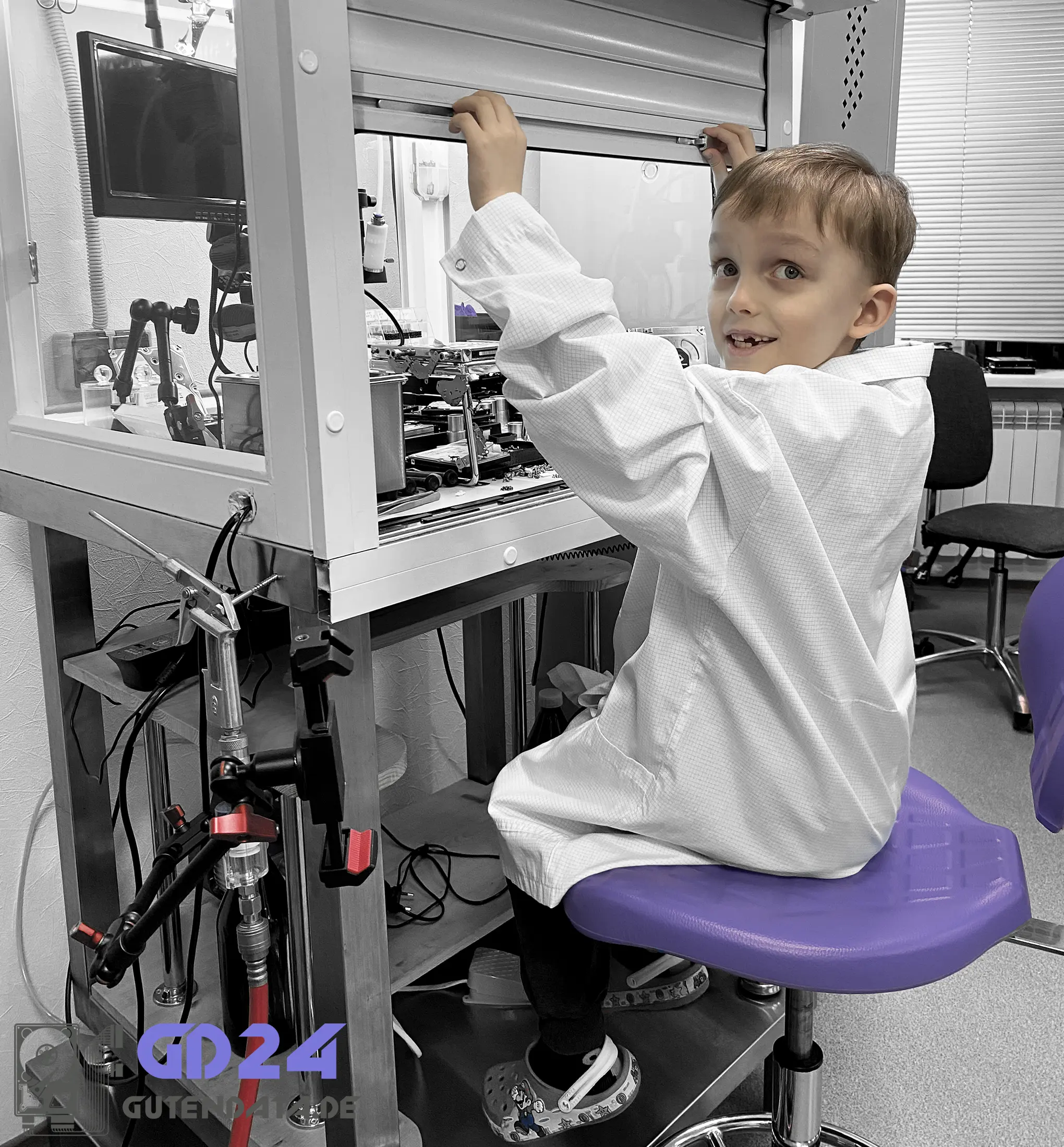 A clever lab technician climbs into the clean hood